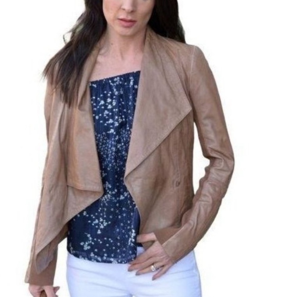 Trouvé leather moto drape front jacket in Cognac